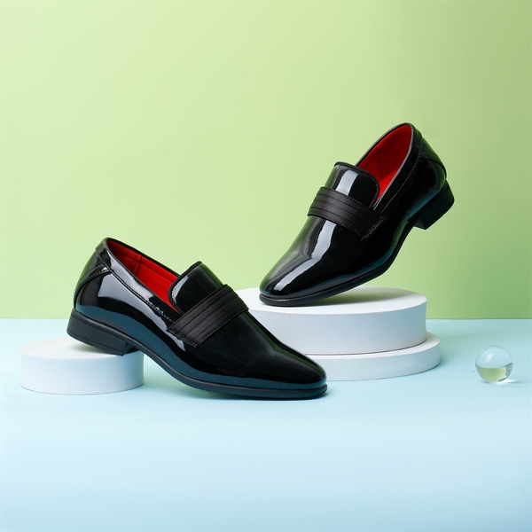 Boys' Slip-On Formal Dress Loafers - BRIGHT BLACK - 1
